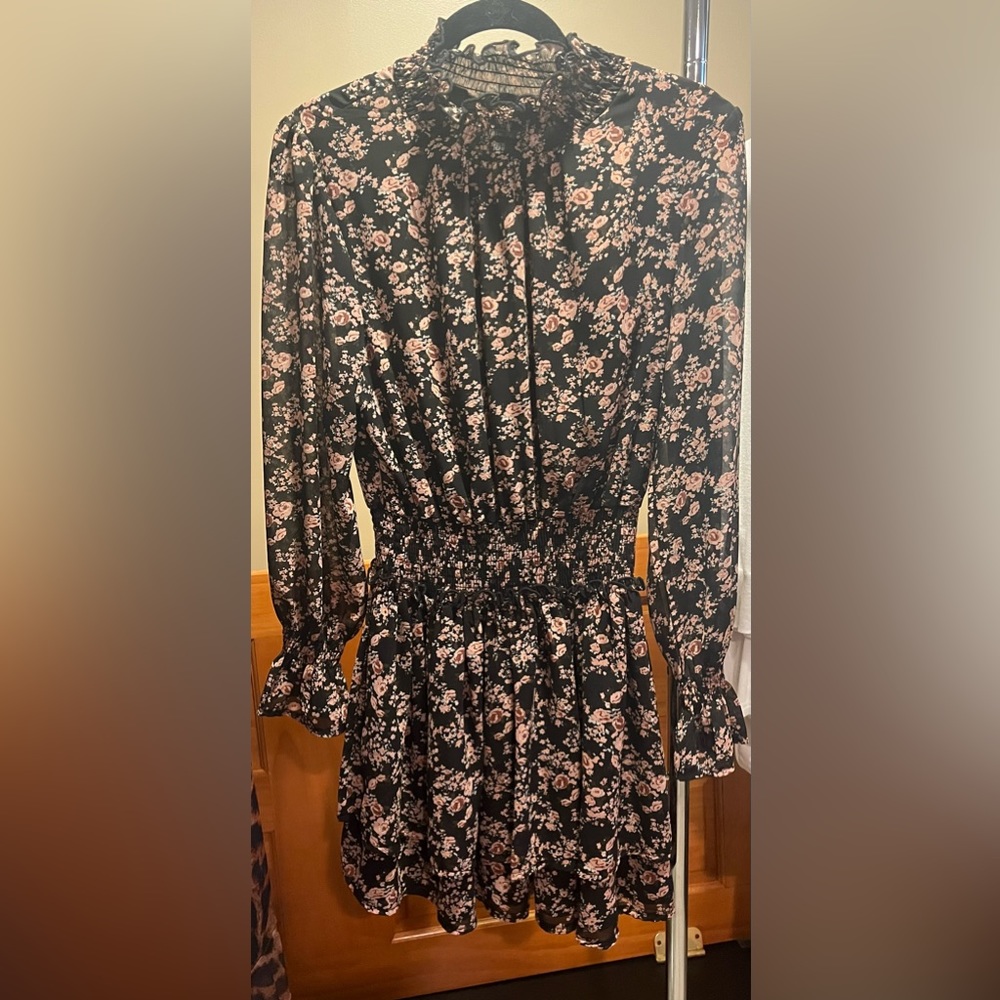 Black floral high neck mini dress